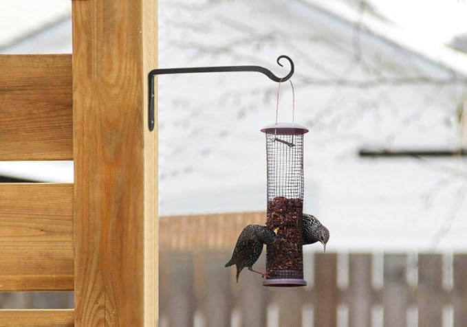 Mkono Hanging Plant Bracket 10 inch Metal Wall Plant Hook Decorative Plant Hanger for Bird Feeders, Planters, Lanterns, Wind Chimes, Home Decor Indoor Outdoor 4 Pack, Black