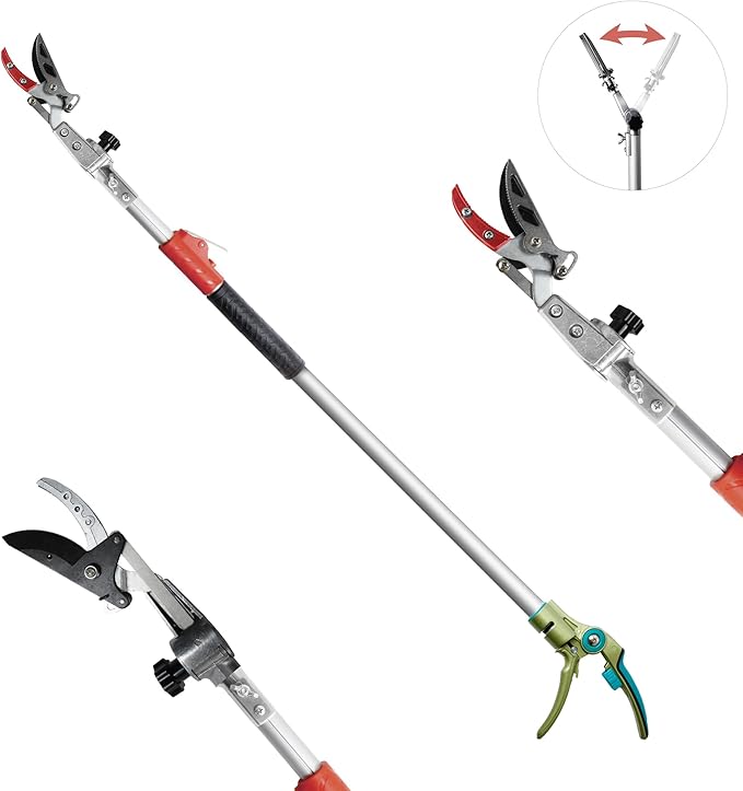 GARTOL Pruner for Garden, Cut Upto 1 Inch & Hold Telescopic Pole Pruner, Fruit Picker with Rotating Blade Head, Lightweight Aluminum Extendable Handle for Tree Branch Cutter, 7.87-13.78 FT, Silver