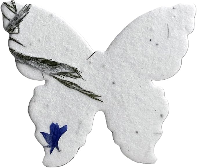 Of The Earth Handmade Paper - Wildflower Seed Paper Butterfly Shape - Large 3" - Set of 24 (30s Bachelor Button & Fern)