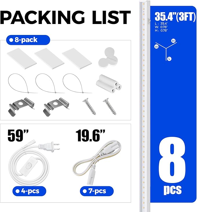 Barrina T5 Grow Lights, Full Spectrum Grow Light, 3ft 128W (8 x 16W, 800W Equivalent), LED Grow Lights for Indoor Plants, Greenhouse, Plant Grow Shelf, Plug and Play, Yellow, 8-Pack