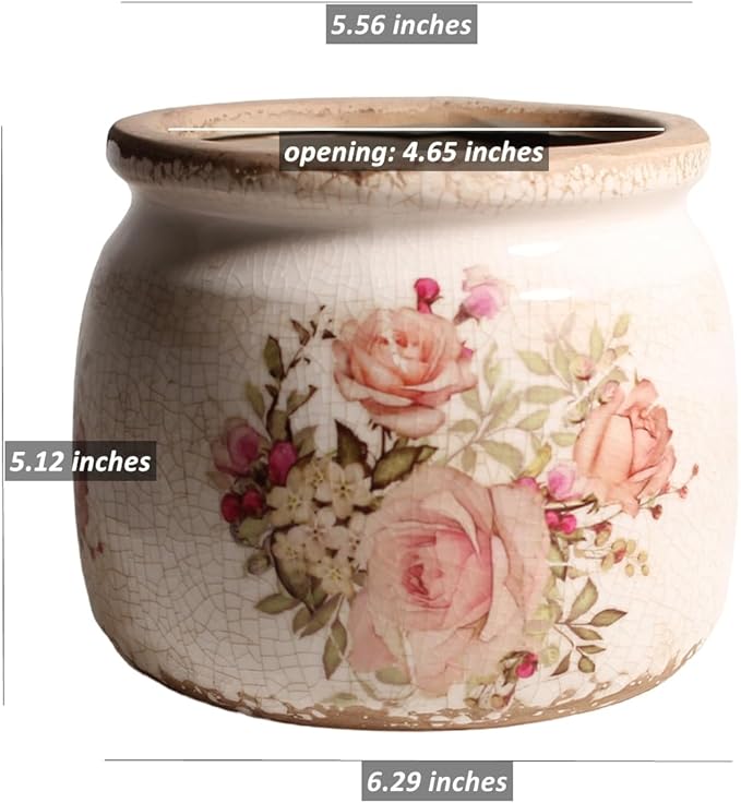 Ceramic Planters for Indoor Plants, Plant Pots with Drainage Hole, 6.29in. Flower Pots for Indoor Plants, Stylish Planters & Succulent Pots, Crackle Glaze Finish Plant Pots Indoor, Pink