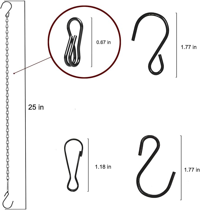 15 Pack 25" BLK Storagehook Black Hanging Chains with Hooks for Hanging Bird Feeders Planters Baskets Billboards Lanterns Wind Chimes Ornaments