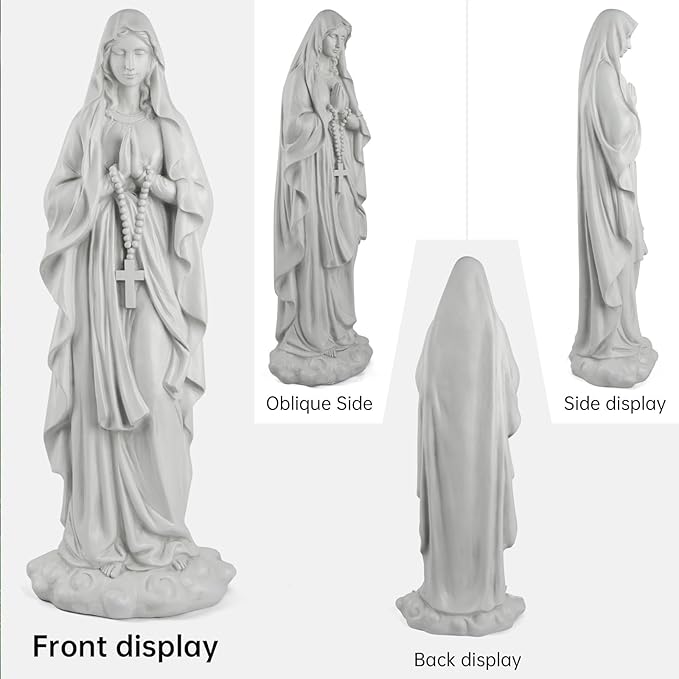 Virgin Mary Praying Statue 31.49 Inch Tall Outdoor Garden Religious Garden Statue Mary Statue Outdoor Yard Patio Deck Home Entryway Hallway Sculpture Magnesium Oxide Stone (White Virgin Mary)