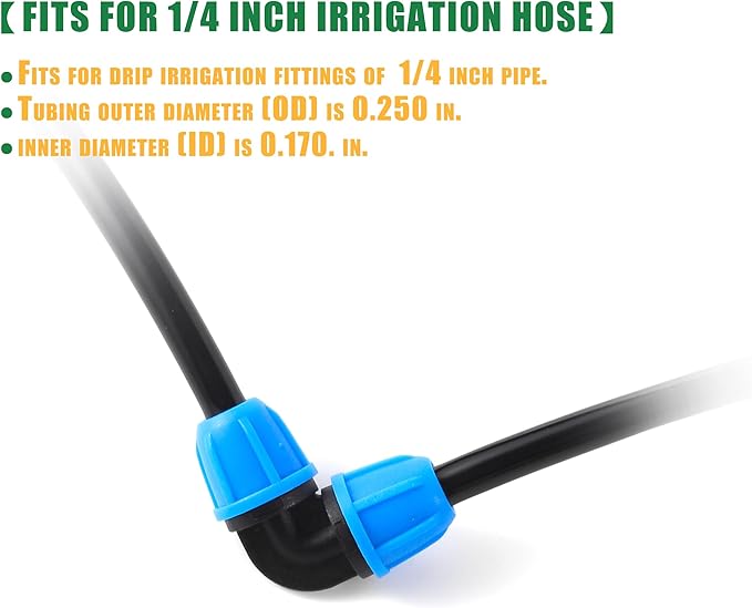 1/4 inch Drip Irrigation Fittings, Lock Barbed Elbow for ¼ in. tubing; Tubing Outside Diameter (OD) is 0.250 in., Internal Diameter (ID) is 0.170. in.(20Pcs/Pack)(Blue-Elbow)