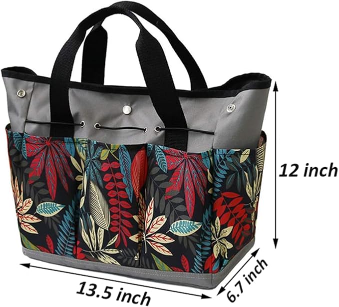 Garden Tool Bag Maple Leaf Gardening Bag with 8 Pockets Canvas Garden Tote Bag Women Men Garden Plant Tool Storage Bag (Tools NOT Included)