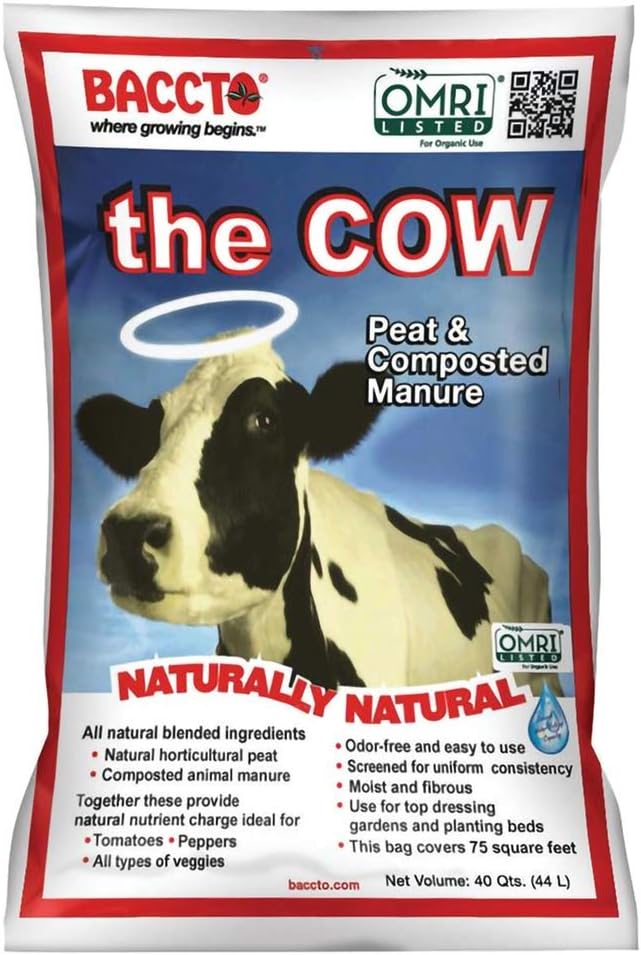 Baccto 1640 Wholly Cow Horticultural Compost and Manure for Soil Amendment, Lawn Care, & Garden Beds, 40 Quart Bag (2 Pack)