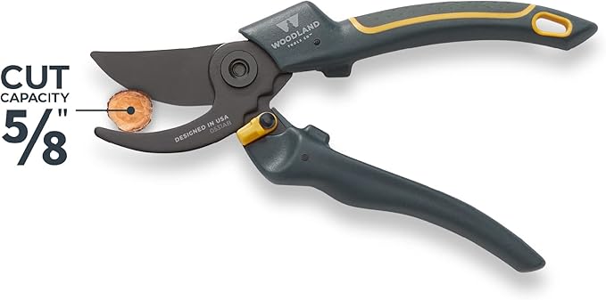 Woodland Tools Co. Duralight Compact Adjustable Bypass Pruning Shears – Lightweight, Ergonomic Garden Clippers with High-Carbon Steel Blades and Multi-Function Lock for Precision Cutting