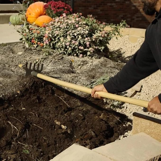 Gemplers Steel Rake Hoe with Wood Handle, 5 Wide Tines, Multi-Purpose Tool for Gardening, Planting, and Fire Prevention, Commercial Grade