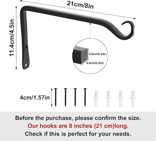 Gtongoko 2 Pack 8 Inch Metal Plant Hangers Wall Hooks for Hanging Plant Brackets, Outdoor Hooks for Hanging Bird Feeders, Flower Baskets, Lanterns, Wind Chinme, Solar Lamps
