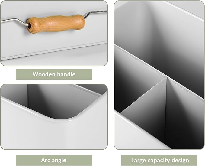 Metal Garden Tool Caddy, 3 Compartments Garden Tool Organizer with Handle, Garden Tool Box for Indoor and Outdoor, Gardening Tool Kit Holder Empty, Gardening Supplies, Gardener Gift (White)