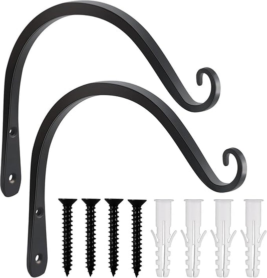 Gtongoko 2 Pack 8 Inch Plant Hangers Outdoor Metal Hanging Plant Bracket Bird Feeder Plant Hooks for Hanging Flower Basket, Wind Chimes, Solar Lanterns, Black
