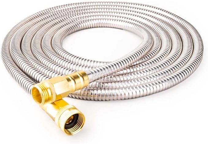 Stainless Steel Garden Hose: Durable Quality Metal with High-pressure Water Output for Gardeners(20FT)