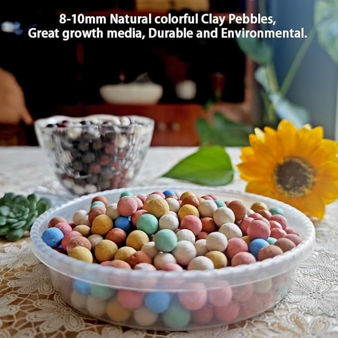 Colorful Leca Clay Pebbles for Plants 8-10mm Natural Organic Leca Balls Indoor Potting Garden Soil for Orchid, Succulents, Hydroponics, Decoration, Drainage (Colorful-1, 2 lbs)