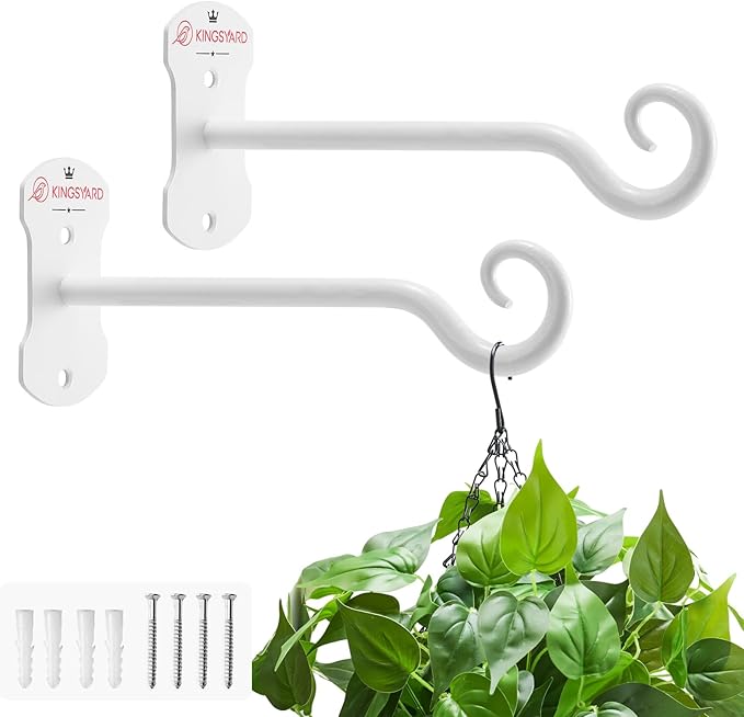 Kingsyard 2 Pack Wall Plant Hanger - Heavy Duty Metal Hanging Bracket Hooks for Hanging Plant Bird Feeders Lanterns Wind Chimes Indoor/Outdoor. White