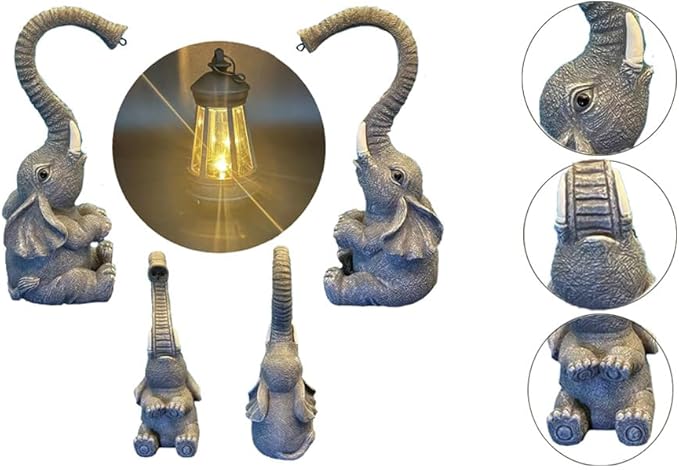 10.6 Inch Statue Elephant with Solar Outdoor Lights for Garden Decor,Lucky Present with Appeal for Birthdays(Man and Women and Family),Unique Housewarming Presents and Yard Decor. (Gray)