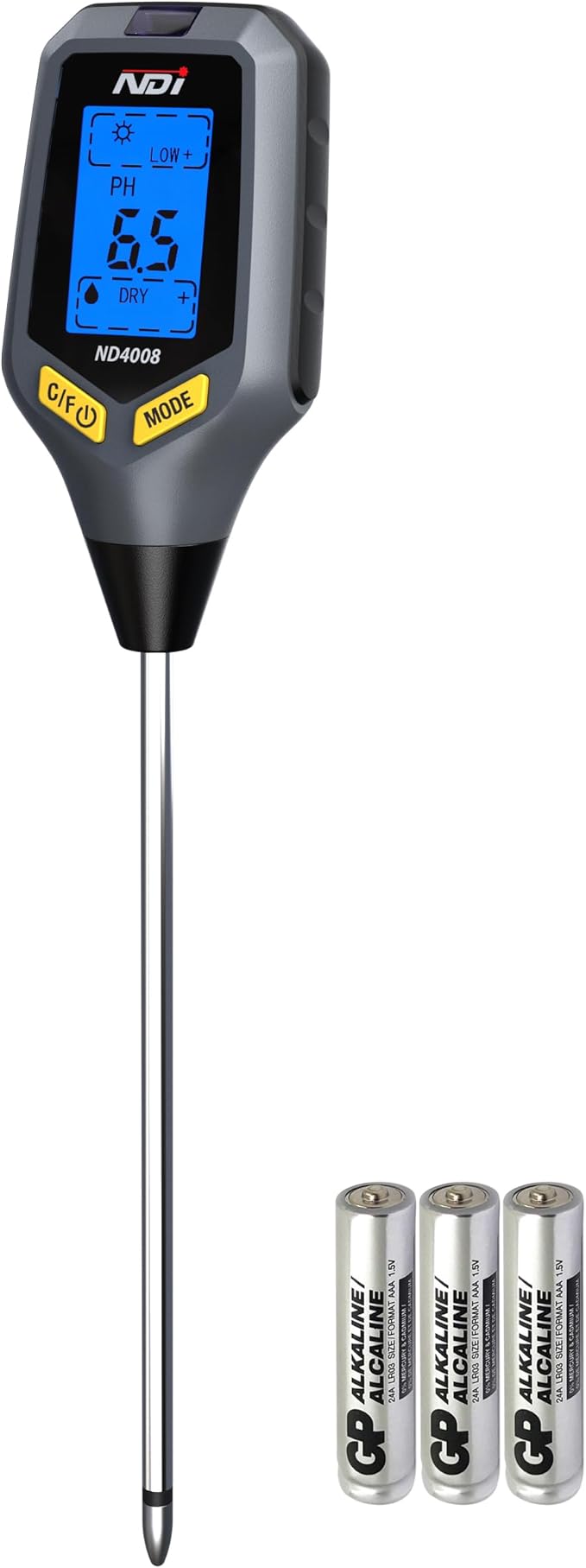 NDI Soil Moisture Meter,5-in-1 Soil Test Kit Tool with Moisture,Light,PH,Temperature and Salinity for Gardening, Farm, Lawn, Indoor & Outdoor Plants.