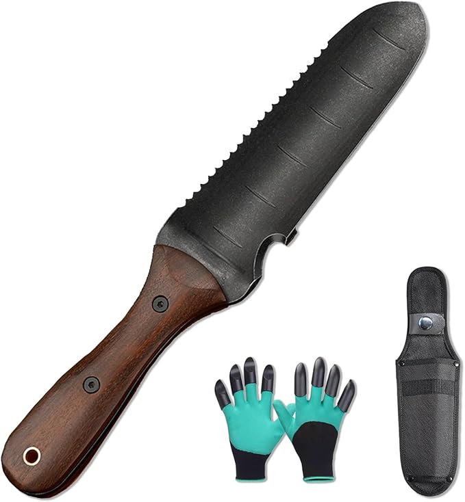 Garden Tool Set, Hori Hori Garden Knife, Weeding Knife Serrated Cutting Edge, Marks for Measuring Planting Depth, Gardening Gloves with Claws, Garden Gloves for Weeding, Planting, Digging