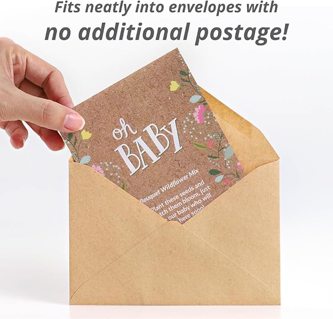 BENTLEY SEED CO. Oh Baby Flower Seeds Packets - Girl/Boy Baby Shower Favors - Pre-Filled, 25 Wildflower Seed Packs for Favor - Eco-Friendly Gift & Babys Guest Giveaways - Non-GMO Seeds - Brown Envelop