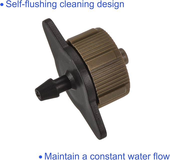 50 Pack Pressure Compensating Dripper - Garden Irrigation, Maintain Constant Flow & Drip Emitter, Apply to Outdoor Garden Lawn Tree (2 Gallon Per Hour, Black Brown)