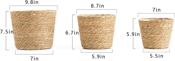 Plant Baskets for Indoor Plants, Seagrass Flower Plant Pots Cover Storage Basket for Organizing,9.8 inch,Brown Set of 3