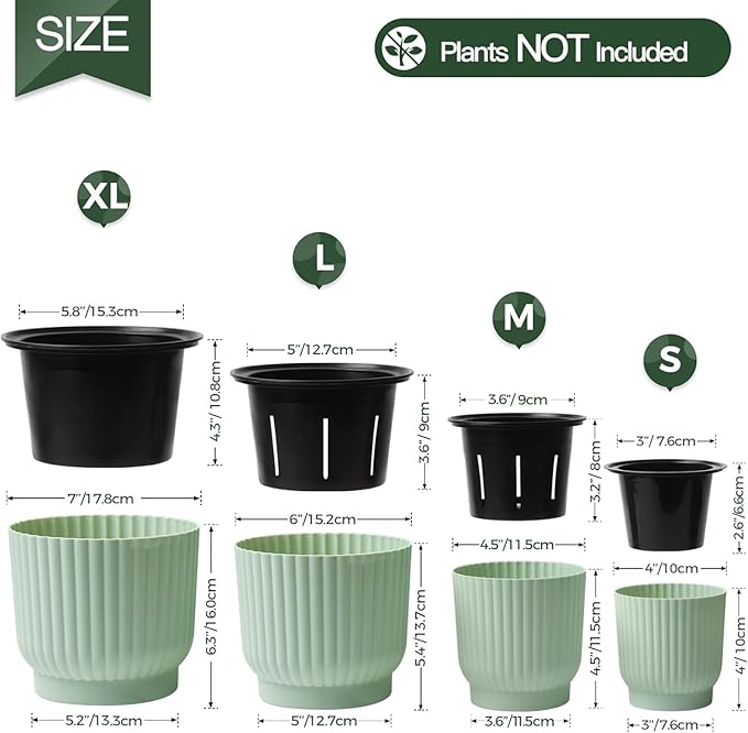 T4U 6 Inch Self Watering Pots for Indoor Plants, 6 Pack Planters for Indoor Plants, Durable Plastic Mint Green Pots for Indoor Plants, African Violets, Flower