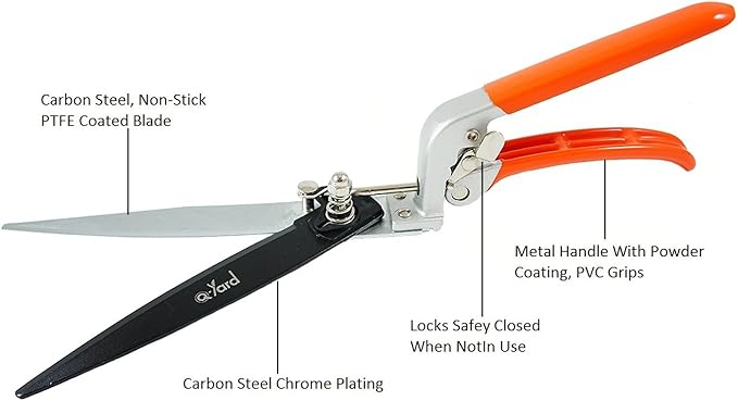 Q-yard QY-741F Flower Bed and Grass Shear - Extra Sharp Garden Hand Pruners, Easier Cutting, Comfortable Ergonomic, Less Effort - Gardening Scissors for Men & Women , Orange