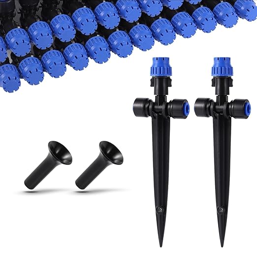 10-Pack - Misting Quick Connect Dripper Drip Irrigation Sprayer Emitters for 1/4" Tubing - Fast Easy Install Adjustable Flow Watering Flower Beds, Garden