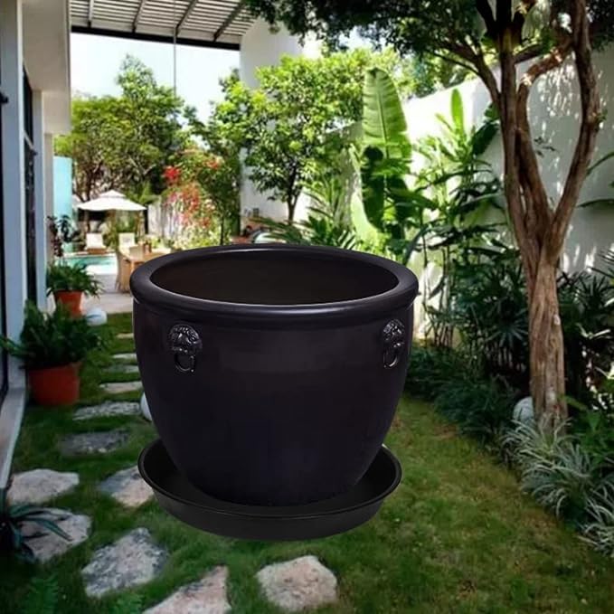 4 Pack of 18 19 inch Plant Saucer Drip Tray, Heavy Duty Large Deep Plant Saucers for Pots, Bath Baths Bowl, Plastic Flower Planter Water Trays for Indoors Outdoor (19", Black)