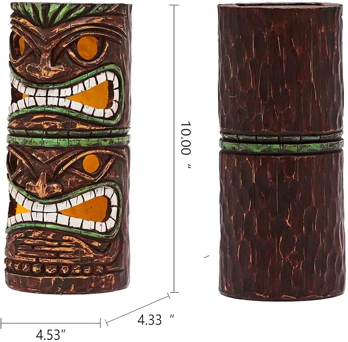 Solar Tiki Statue Outdoor Decor-Garden Large Tiki Statue-Solar Totem Pole Tiki Bar Decoration for Lawn Patio Yard,10 Inch Tall