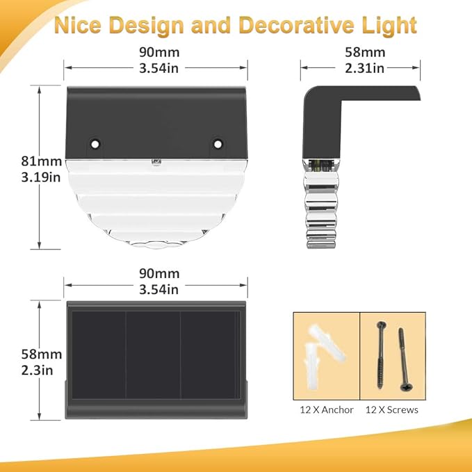 Solar Deck Lights, 6 Pack Waterproof LED Solar Lights Outdoor, Solar Step Lights Solar Fence Lights, Solar Lights for Outside, Garden, Patio, Stairs,Yard,10 Lumens, Warm White/Color Changing Lighting