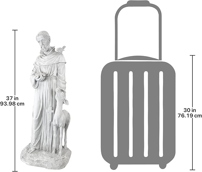 Design Toscano Francis of Assisi, Patron of Animals Religious Garden Decor Statue, 37 inches Tall, Cast Stone Resin, Antique Stone Finish