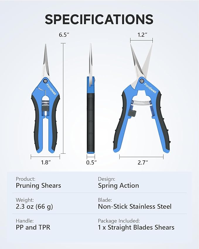 Fondwell 6.5" Gardening Shears Pruning Snips: Plant Trimming Scissors with Straight Blades - Pruning Scissors for Precise Cuts