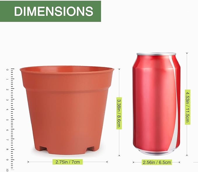 12 Pack 4 inch Plastic Planters, Seedlings Plant Nursery Pots with Drainage Holes and Saucers for Plants Flowers Succulent and All House Plants, Terracotta