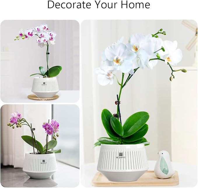 5 inch Orchid Pots with Holes for Repotting,Set of 2,Decorative Orchid Planter with Air-Pruning and Good Air Circulation,Plastic White Orchid Container with Saucers