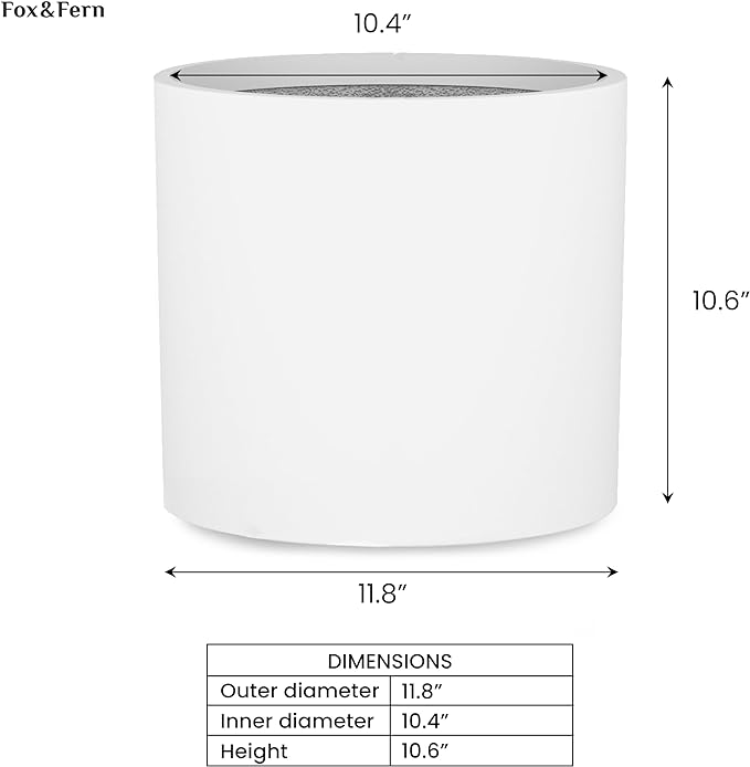 Fox & Fern Large 12 Inch Plant Pot with Hidden Saucer — Premium Lightweight Fiberstone Matte White Self Watering Planter with Seamless Saucer; Indoor & Outdoor Use; Weather Resistant & UV Resistant