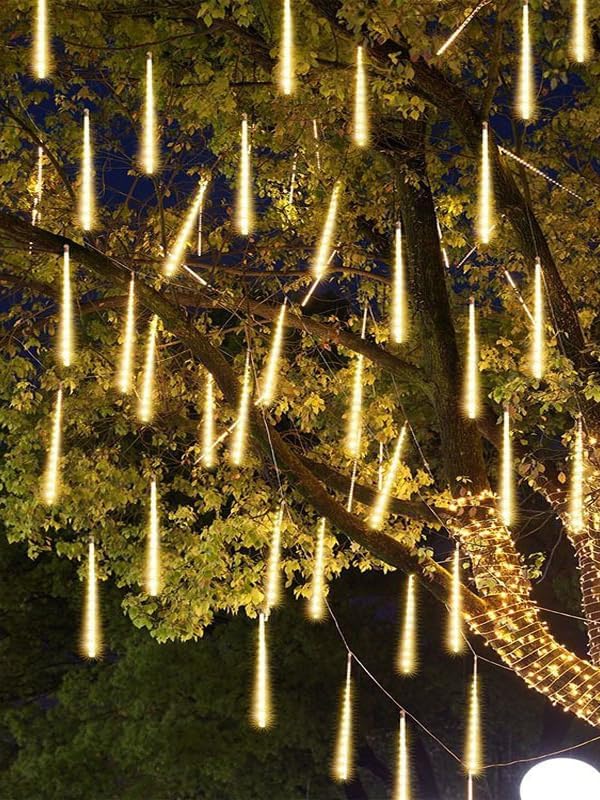 Solar Meteor Shower Lights 20 Tubes 16 Inch 720 LED Solar Christmas Lights Outdoor Waterproof, Snow Cascading String Lights for Outside Christmas Halloween House Tree Decoration, Warm White