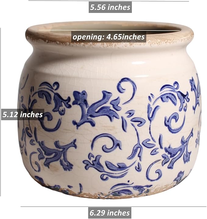 Ceramic Planters for Indoor Plants, Plant Pots with Drainage Hole, 6.29in. Flower Pots for Indoor Plants, Planters & Succulent Pots, Crackle Glaze Finish Plant Pots Indoor, Light Blue