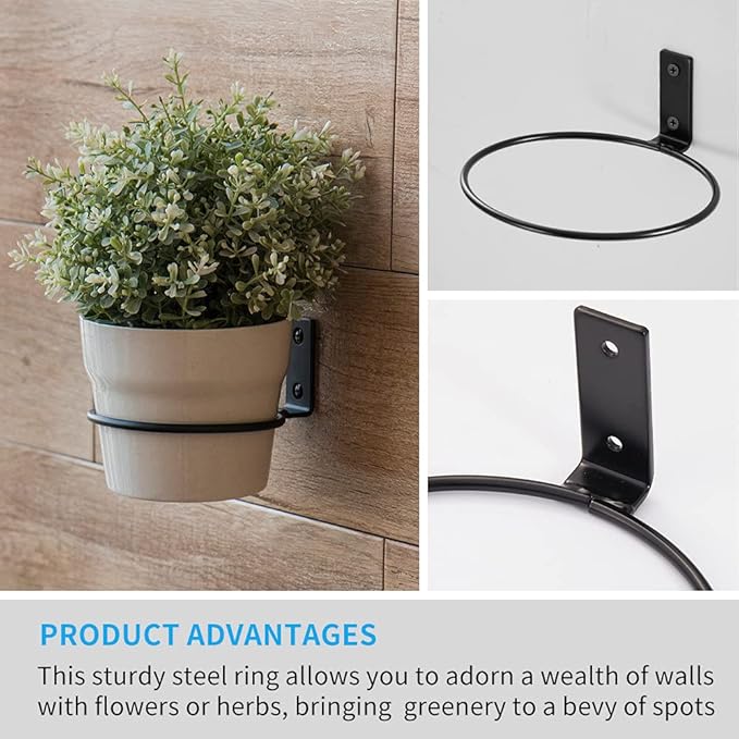 Plant Holder Ring 4 Inch Wall Mounted, 6 Pack Flower Pot Hangers Metal Plant Stand Hanging Bracket Basket Hooks