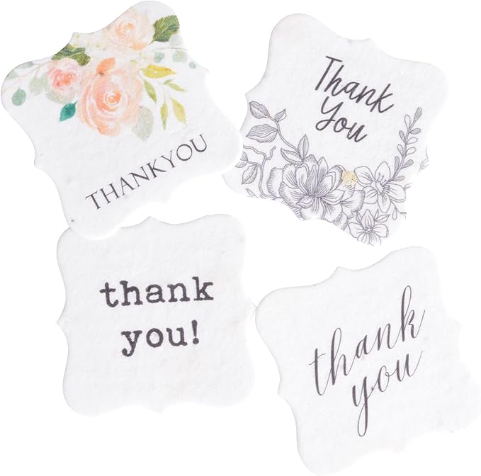 20pcs Thank You Tags Seed Paper – Plantable Wildflower Packets for Weddings, Gifts, & Life Events (20 Square Assorted)