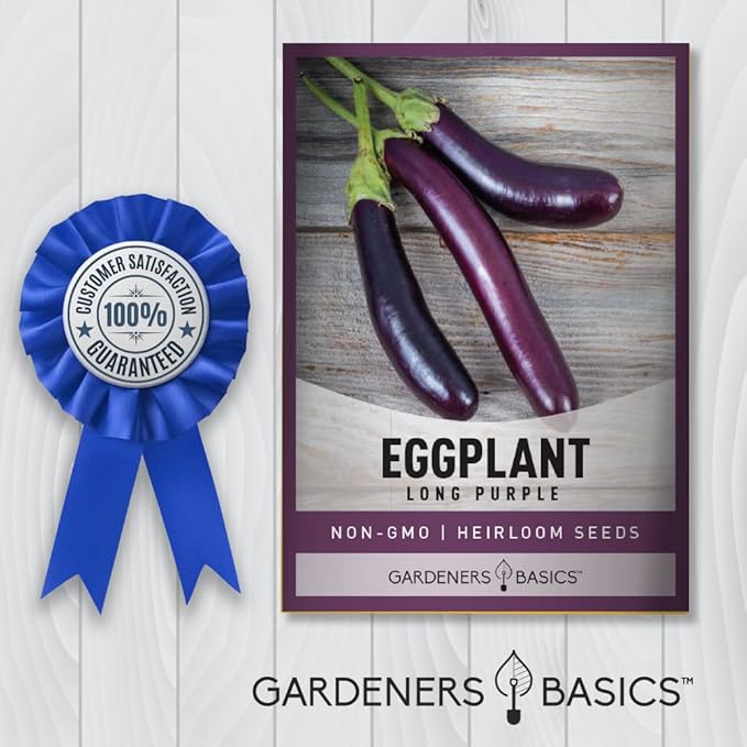 Gardeners Basics, Eggplant Seeds for Planting - (Long Purple) is A Great Heirloom, Non-GMO Vegetable Variety- 500 mg Seeds Great for Outdoor Spring, Winter and Fall Gardening