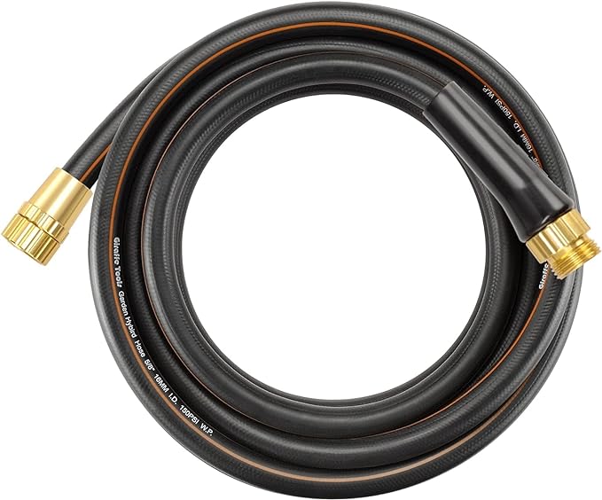Giraffe Tools Garden Hose 25 ft, Heavy Duty Black Garden Hose 5/8 in., Rubber Water Hose, No-Kink, Leakproof Gardening Hose with Male to Female Fittings, Black and Orange
