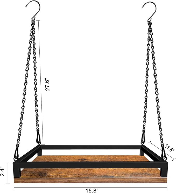 Plant Hanger Indoor, 2 Pack 16" Wooden Hanging Plant Holder with Metal Frame Large Hanging Planter for Indoor Plants Load 50LB Hanging Plant Shelf with 27.6" Long Chain, Ideal for Heavier Pots