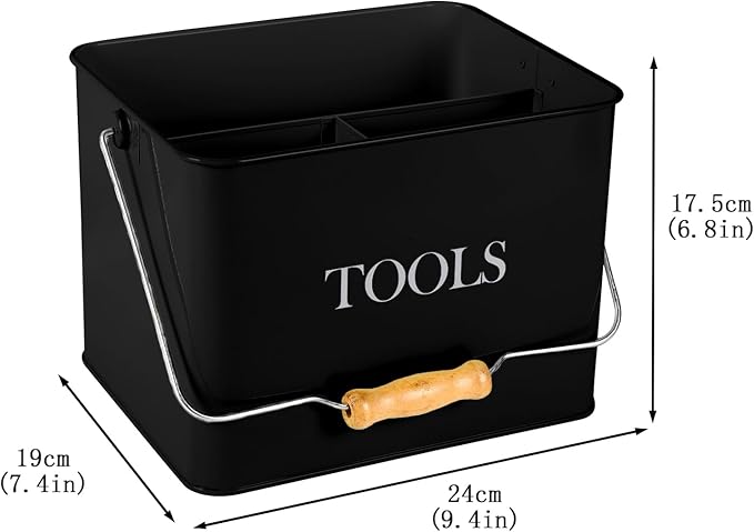 Metal Garden Tool Caddy, 3 Compartments Garden Tool Organizer with Handle, Garden Tool Box for Indoor and Outdoor, Gardening Tool Kit Holder Empty, Gardening Supplies, Gardener Gift (Black)