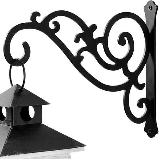 11-Inch Outdoor Decorative Metal Wall Hook for Hanging Lantern Plant Bird Feeder, Black