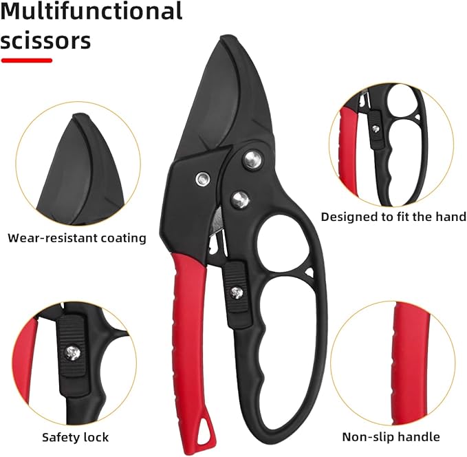8" Professional Ratchet Pruning Shears,Anvil Groove Design, Reinforced Design Handle,Garden Tool,for Weak Hands and Gardening Gift for Any Occasion