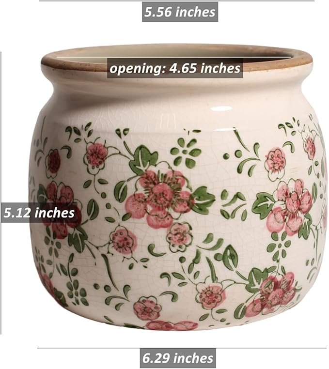 Ceramic Planters for Indoor Plants, Plant Pots with Drainage Hole, 6.29in. Flower Pots for Indoor Plants, Planters & Succulent Pots, Crackle Glaze Finish Plant Pots Indoor, Red Green