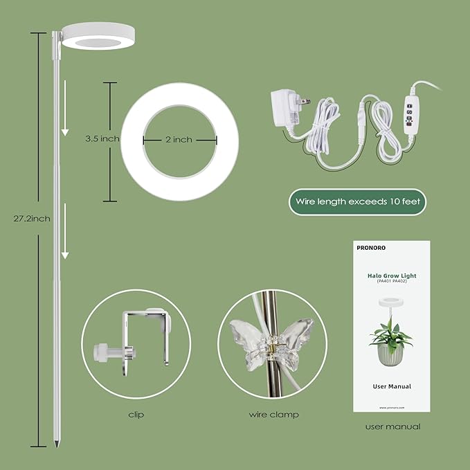 Grow Lights for Indoor Plants, Full Spectrum Plant Lights with Clip, Height Adjustable and 3 Spectrum Modes, 3/9/12h Automatic Timer, 10 Dimmable Brightness, Mini Halo Grow Lights for Small Plants