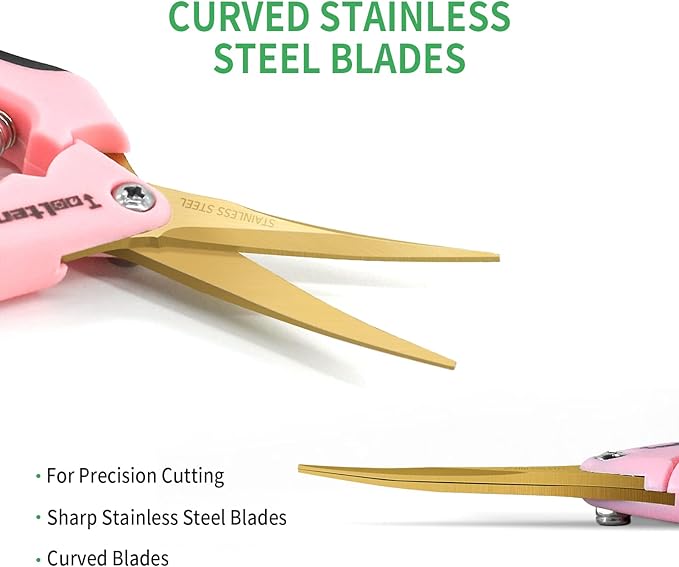 1 Pack Pruning Shears with Curved Blades, Garden Trimming Scissors, Gardening Hand Pruning Snips Titanium Coated Precision Bonsai Pruning Shears, Efficient Flower Cutters (Pink)