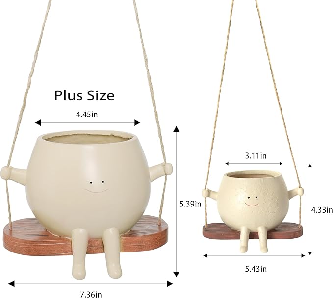 Plus Size Swing Face Planter Pot Hanging Head Planter for Indoor Outdoor Plant for String of Pearls Plant Live Resin Flower Pots Gift Ideas for Mother and Teacher Appreciation Christmas