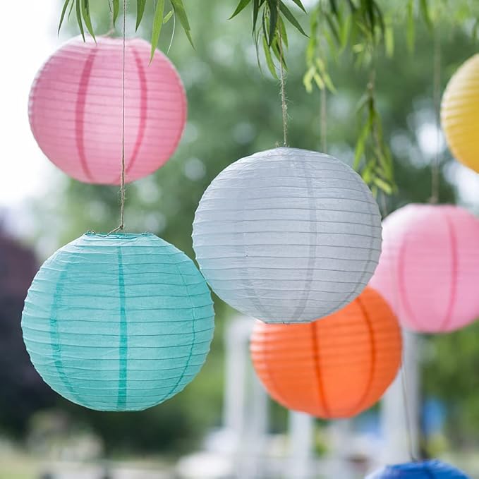 Chinese Style Paper Lanterns, Set of 12, Suitable for Party Decoration (Light Pink, 12in)